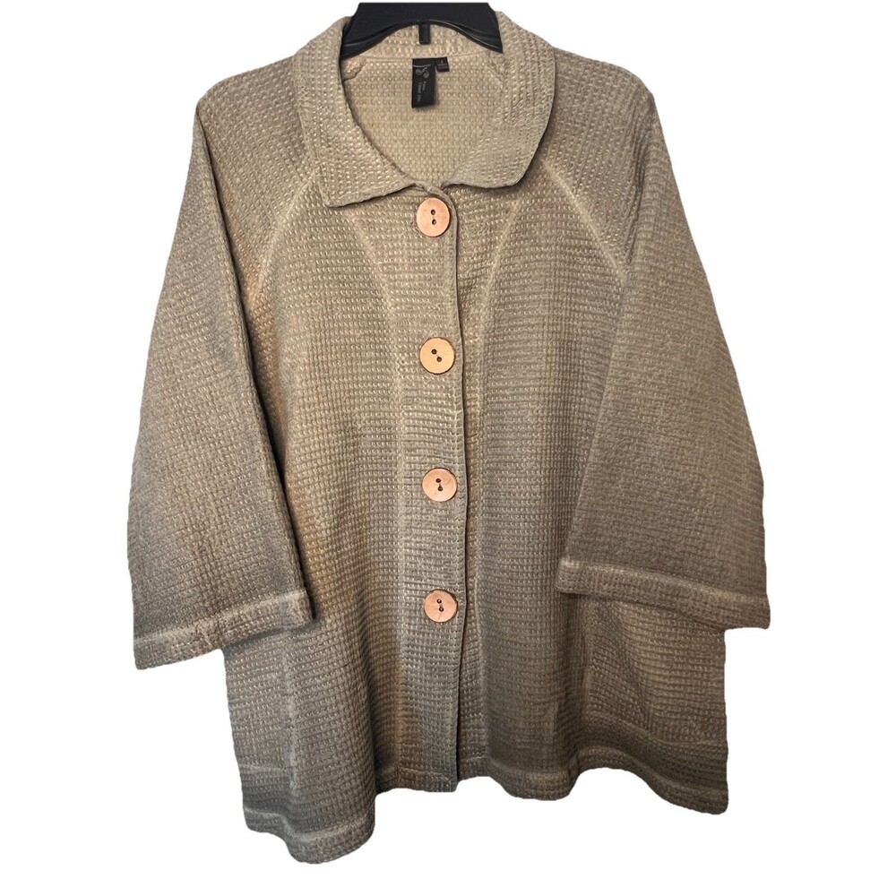 Women Focus Casual Life Olive Large Button Waffle Knot Tunic Size L